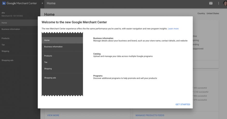 Google Merchant Center Welcome